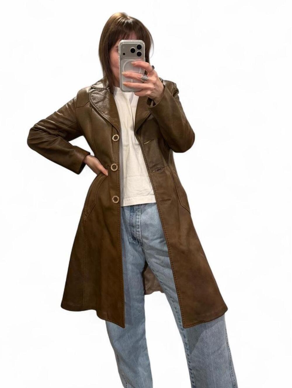 Vintage 70s Scully’s Brown Leather Longline Coat